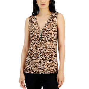 INC International Concepts Medium Sleeveless Leopard Printed 1/4-Zip Top NWT